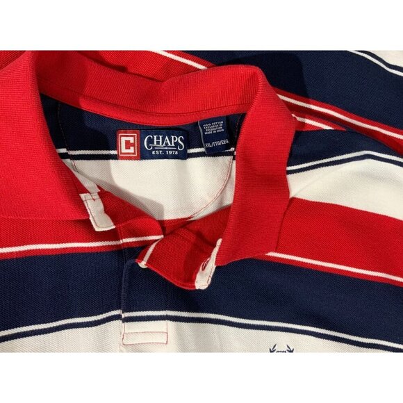 Ralph Lauren Chaps Mens Red White Blue Striped Polo Shirt Short Sleeve Size 2XL - Picture 3 of 7